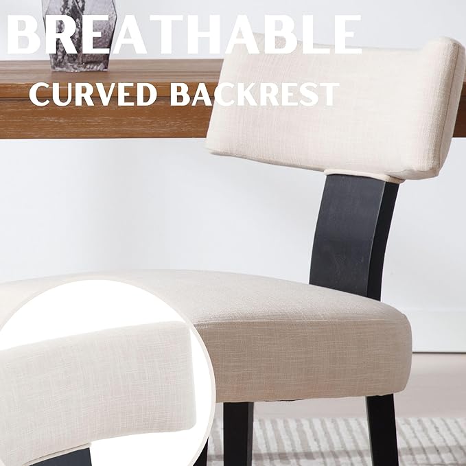 Upholstered Dining Chairs Set of 6 Modern Wooden Kitchen Chairs Fabric Side Dining Room Chair Farmhouse Dinner Chair, Beige
