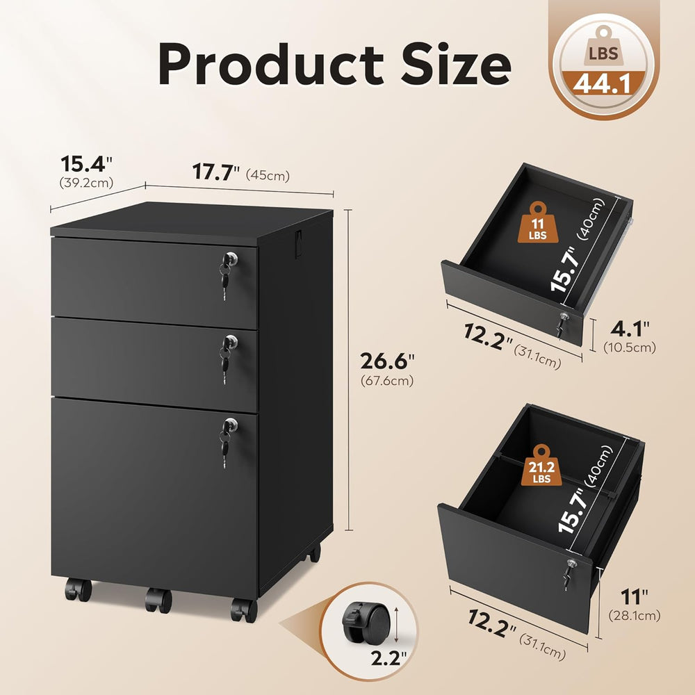 DEVAISE 3 Drawer File Cabinet with Individual Locks, Wood Filing Cabinet for ...
