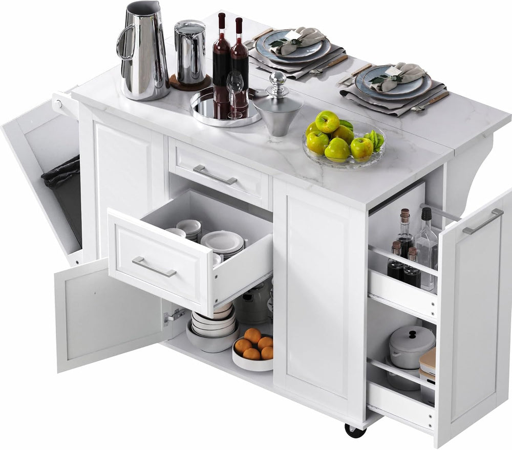 50.7" Kitchen Island with Trash Can Storage Cabinet & Drop Leaf | Is...