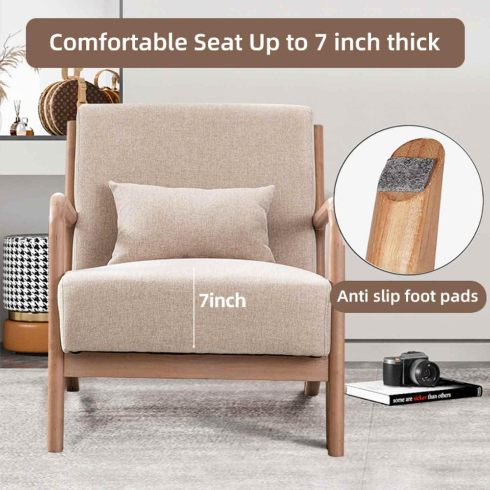 INZOY Mid Century Modern Accent Chair with Wood Frame, Upholstered Living Roo...
