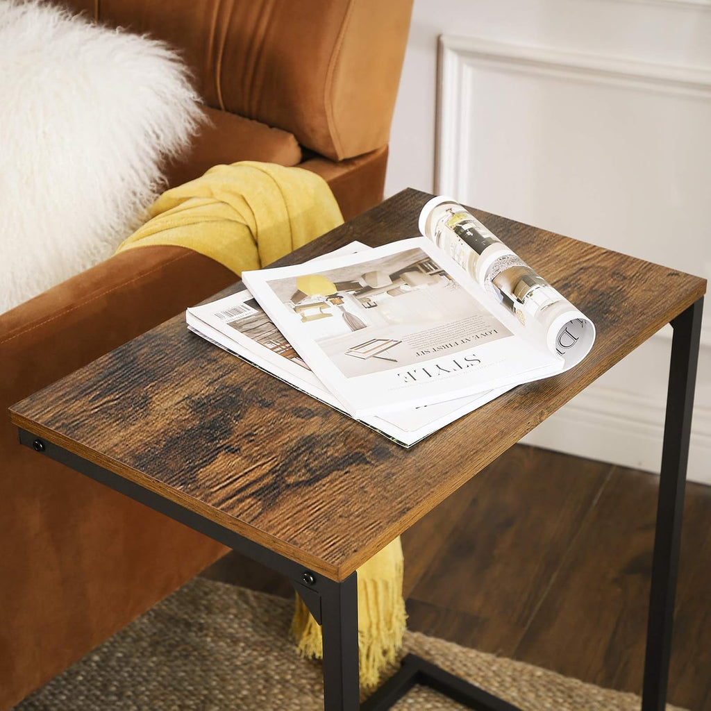VASAGLE C Shape End Table, Small Coffee Table for Couch Or Sofa, Industrial Side Table in Living Room, Bedroom, 13.8 x 21.7 x 26 Inches, Rustic Brown and Black ULNT52BX
