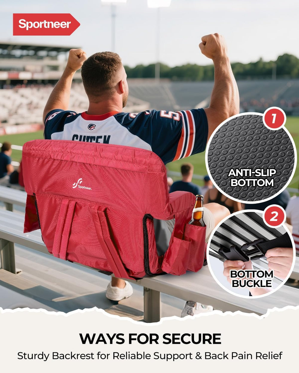 Sportneer Stadium Seats with Back Support: 2.5'' Thick Comfy Cushion ...