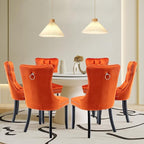 Velvet Upholstered Dining Chairs Set of 8, Modern Style Kitchen Side Chairs with Nailhead Trim and Wood Legs,Metal Pulling Ring for Dining Room Living Room(Orange)