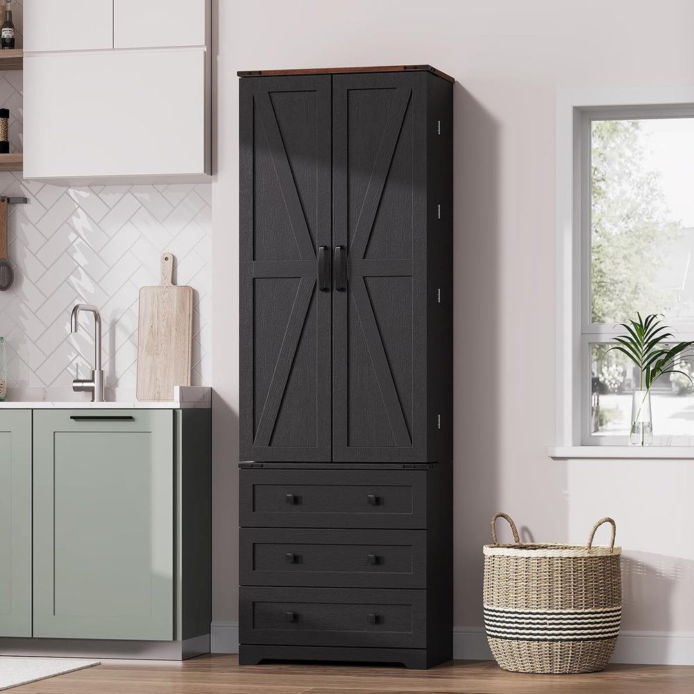 IDEALHOUSE Farmhouse Kitchen Pantry Cabinet - 72" Tall Large Wood Kitche...