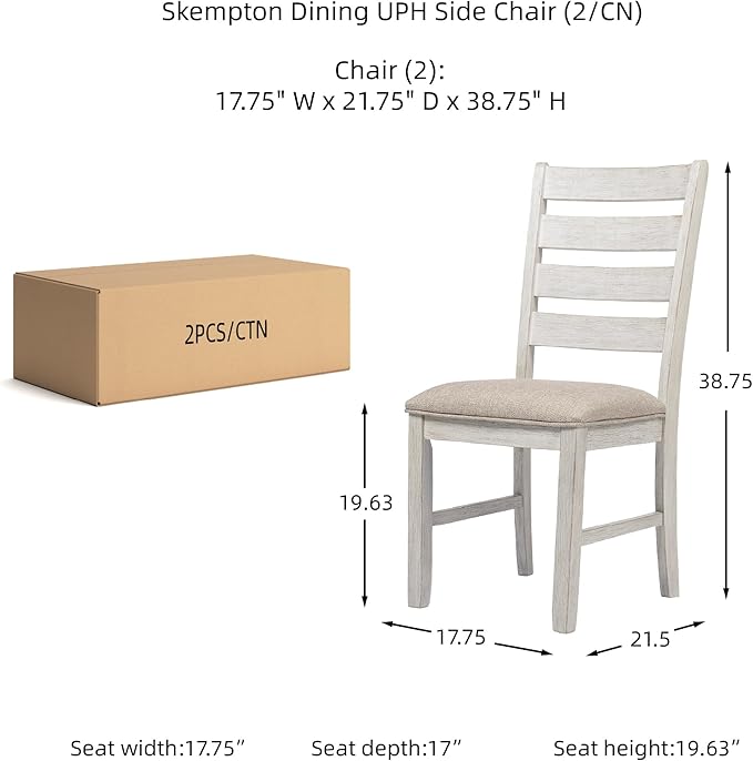 Signature Design by Ashley Skempton Modern Farmhouse Dining Room Chair, 2 Count, Ladderback Design, Wood, 17.75" W x 21.5" D x 38.63" H, White and Light Brown