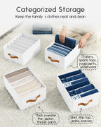 Closet Organizers and Storage - Fabric Clothes Organizer with Handles, Foldable Jeans Organizer for Clothes, Drawer Organizer for Shirts, Bra, Sweater, Scarf, 6 Pack, White