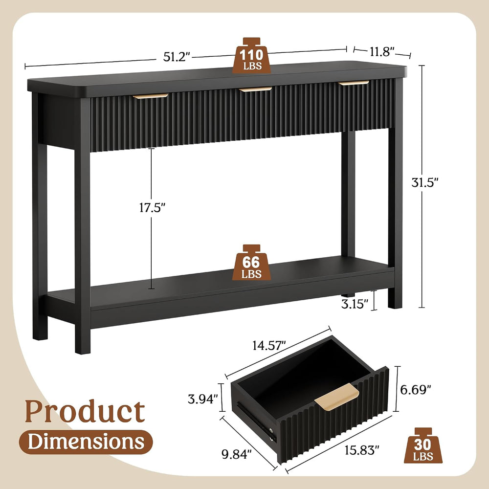 Lulive Fluted Console Table, 51 Inch Entryway Table with 3 Drawers | Scandi f...