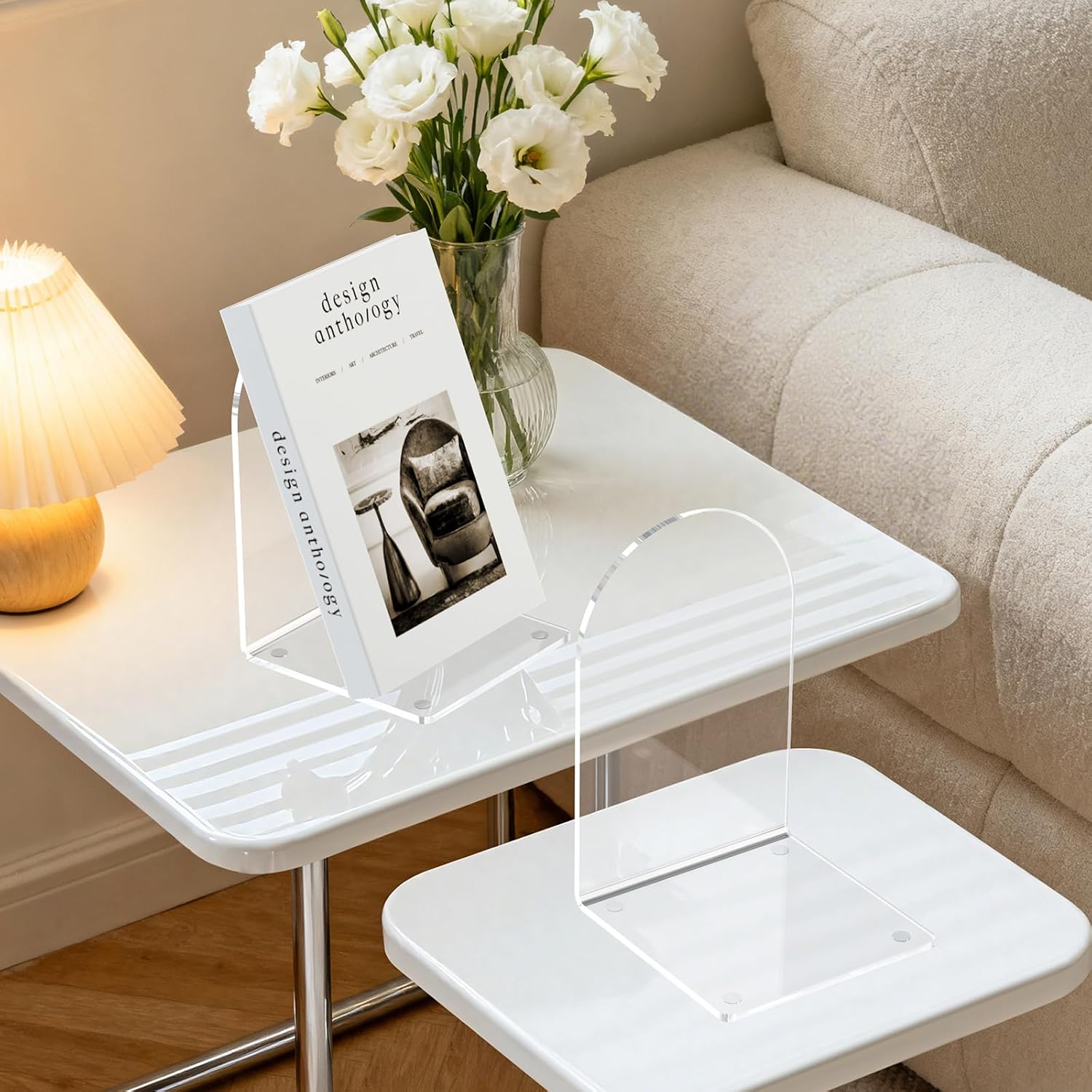 4 Pcs Acrylic Bookends, Clear Book Ends for Heavy Books, Bookend Holders for Shelves, Arch Book Stopper to Hold Books, Decorative Bookends for School, Library, Home, Office
