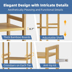 HITNET Tall Narrow Bookshelf, 5 Tier Bathroom Shelf Bamboo, Floor Standing Display Storage Organizer for Small Space, Adjustable Shelves, Natural Wood Bookcase