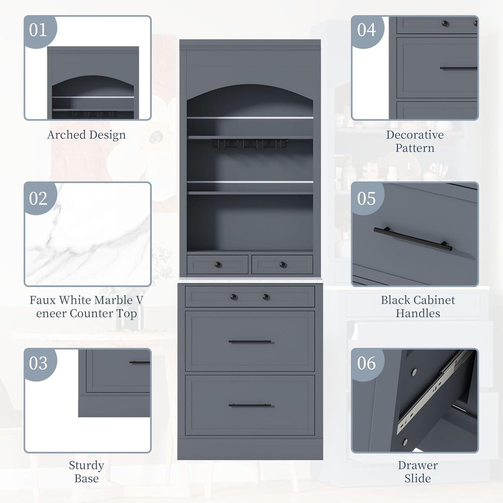 Modern 28.7x17.5x83.7 Inch Tall Kitchen Pantry Cabinet, Freestanding Hutch wi...
