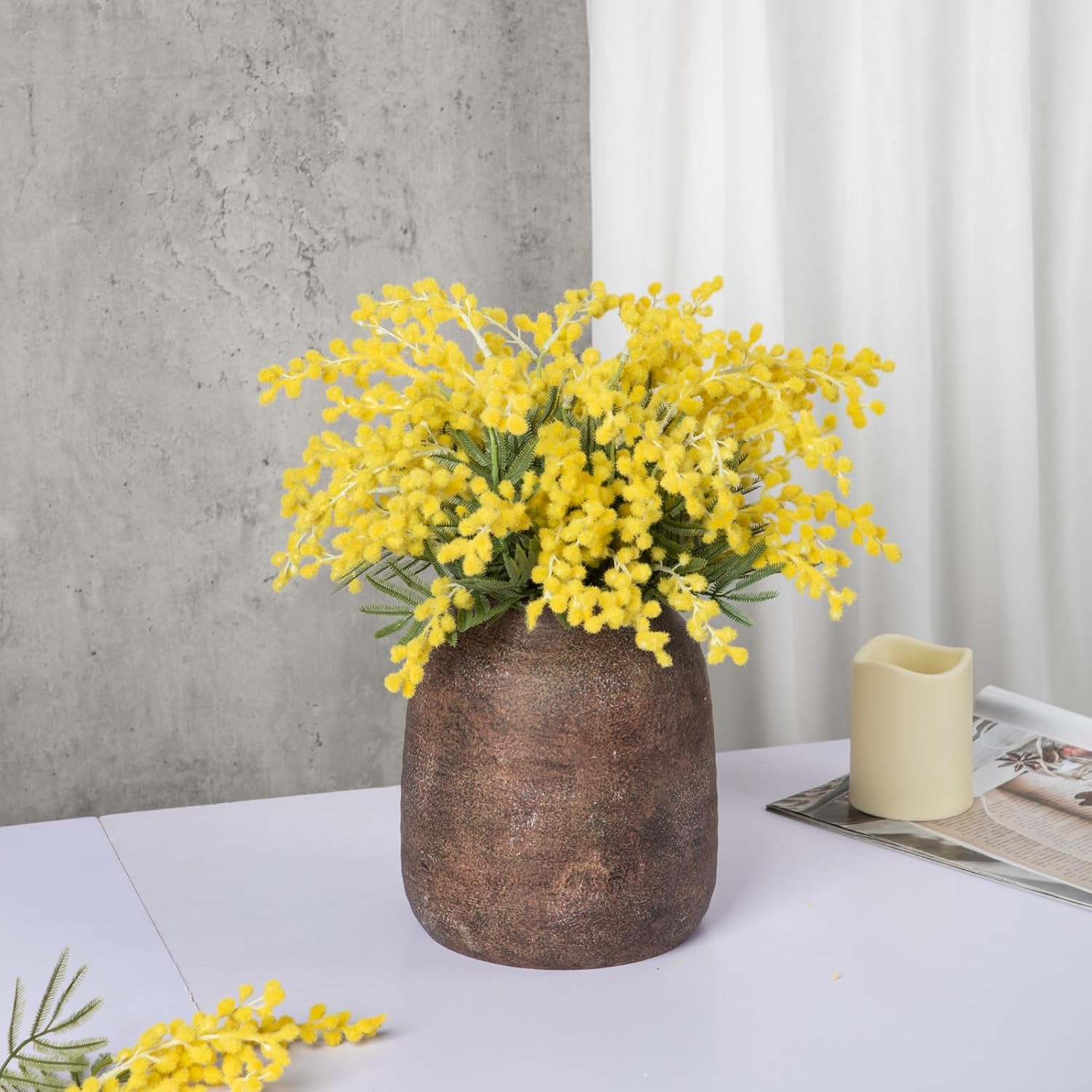Briful Rustic Ceramic Vase 7” Tall – Handcrafted Vintage Pottery Flower Vase with Distressed White-Wash Finish – Farmhouse Decorative Accent for Table, Shelf, Mantel (Not Watertight), Brown