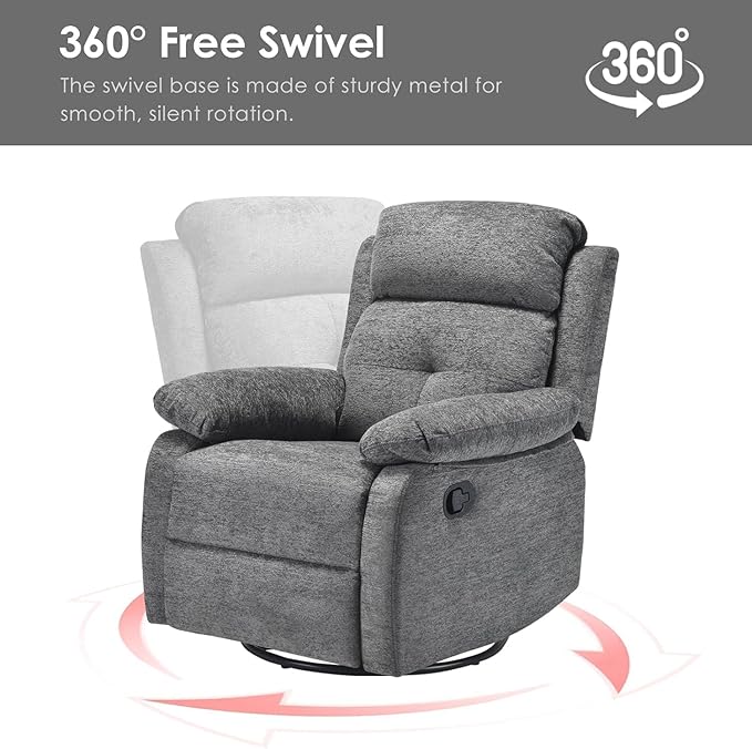 Swivel Rocker Recliner with 360 Degree Swivel, Small Recliners with 30 Degree, 90-150 Degree Angle, Lift Chair for Home Theater Seating, Adults, Living Room, Bedroom, Nursery, Limestone