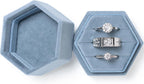 WantGor Velvet Jewelry Ring Box, 3 Slots Hexagon Ring Gift Box Ring Holder | Vintage Ring Display Case for Wedding Ceremony Proposal Engagement (Ocean Blue, 3 Slots)