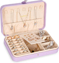LANDICI Small Jewelry Box for Women Girls, PU Leather Travel Jewelry Case, Portable Jewelry Organizer Storage Holder Display for Ring Earrings Necklace Bracelet Bangle Men Kids Gift, Lavender