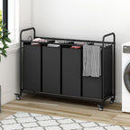 Laundry Sorter 4 Section Hamper Sorter with Heavy Duty Lockable Rolling Wheels Removable Bags Basket Separator for Dirty Clothes Storage,Black