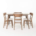 Christopher Knight Home Idalia 50" Rectangular Dining Set, 5-Pcs Set, Natural Walnut / Light Beige