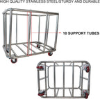 Laundry Cart Commercial,11.35 Bushel (400L) Large Industrial Rolling Laundry Hamper with 4 Inch Wheels,Home Heavy Duty Laundry Baskets with Stainless Steel Frame, 286 LBS Load，10 Support Tubes