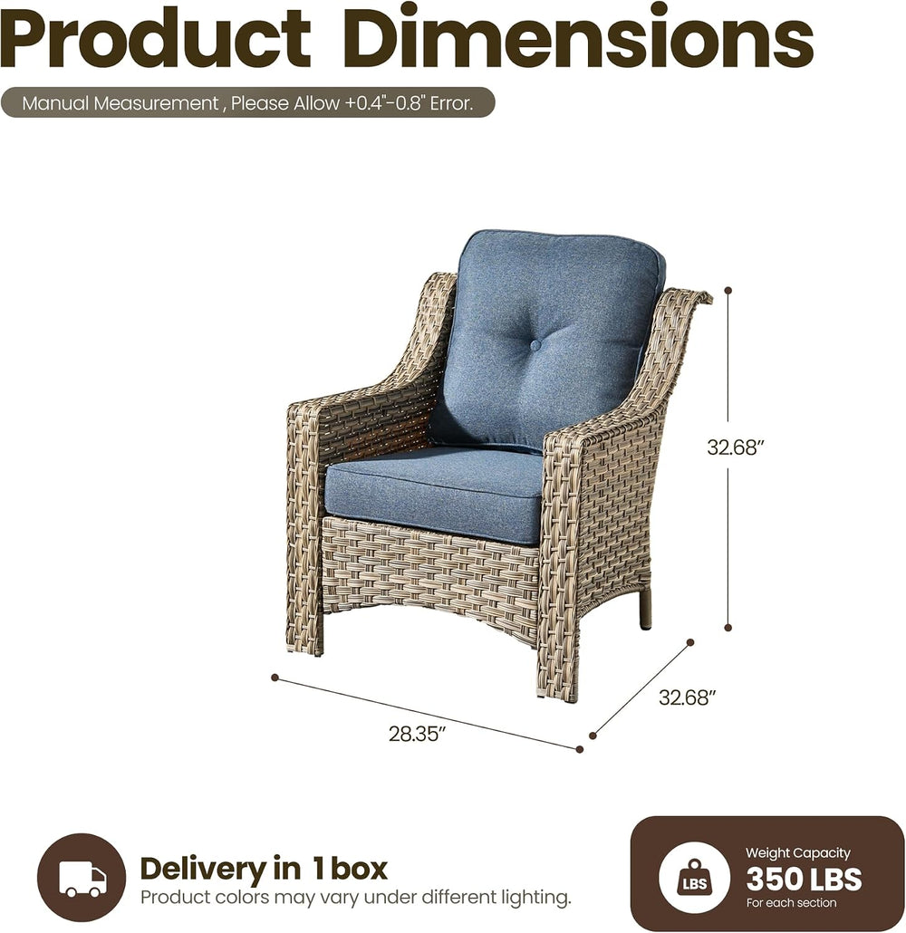 2 Piece Patio Furniture Set, Outdoor Wicker Chairs Set of 2 with Thick Cushio...