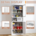 27.56” Metal Pantry Cabinet, 72" H Kitchen Pantry Storage Cabinet with 4 Doors and Adjustable Shelves, Freestanding Buffet Cupboards for Living Room and Dinning Room, White B