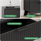Fluted Nightstand, 31.5" Wide Side Table with 4 Large Storage Drawers, Mid Century Modern Wood Night Stand with Metal Handle, Wooden Bedside End Table for Bedroom, Living Room, Closet, Black
