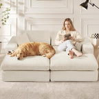 81" Oversized Double Chaise Lounge, Cloud Boneless Sofa Bed, Beige | 59" Deep Seat Couch, Modular Oversized Loveseat, Soft Cloud Sofa, 4 Pillows, 10" Wider Armrests, Chaise Lounge Chair Indoor