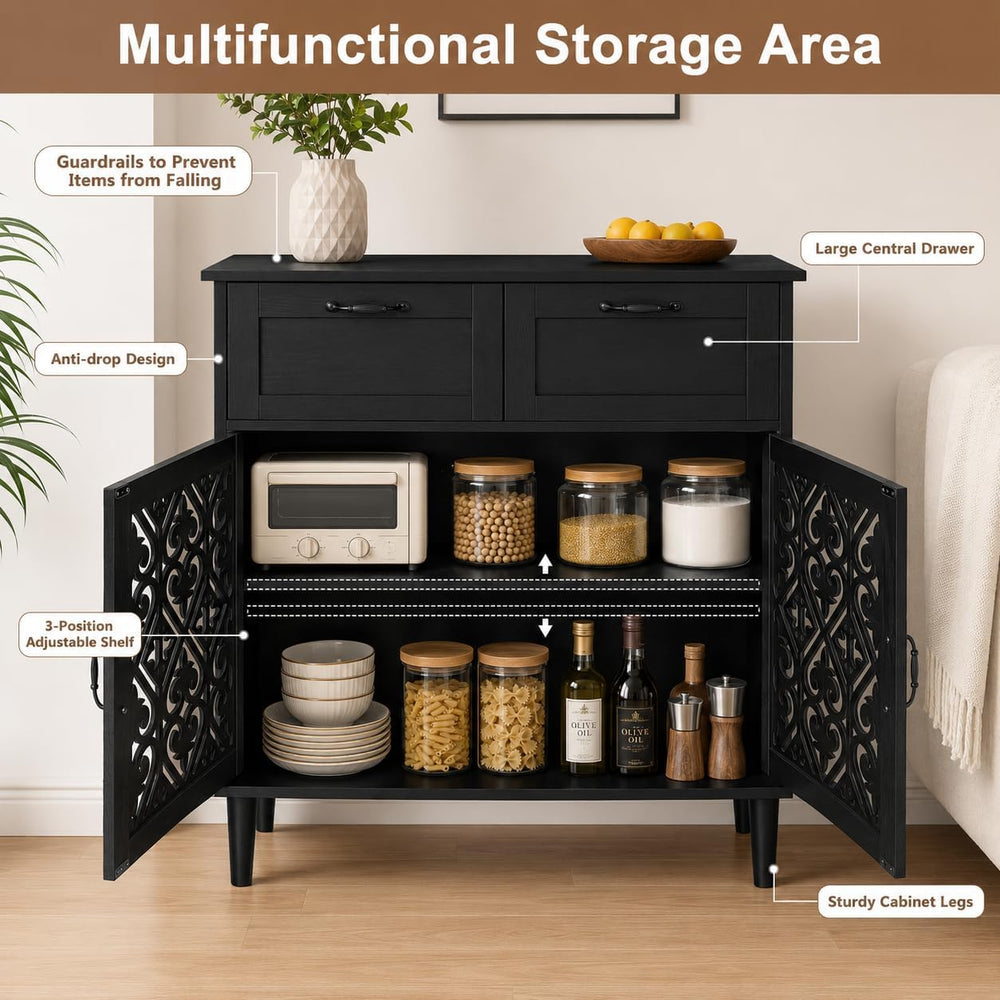 Sideboard Cabinet with 2 Doors & 2 Drawers - Adjustable Storage Console T...