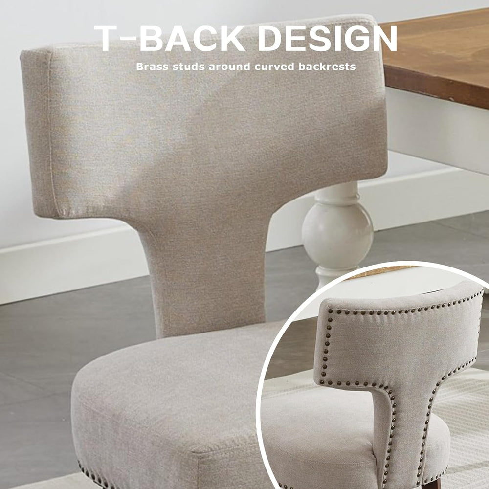 SoarFlash Modern Wooden Dining Chairs Set of 6, Farmhouse Linen Fabric Uphols...