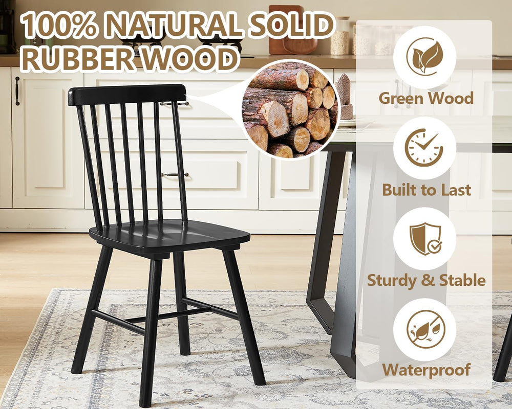 PrimeZone Windsor Dining Chairs Set of 6 - Solid Rubber Wood Farmhouse Kitche...