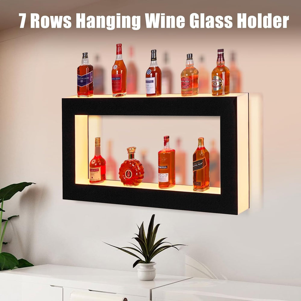 48 Inch LED Lighted Liquor Bottle Display Shelf, 2-Tier Acrylic Wall-Mounted ...
