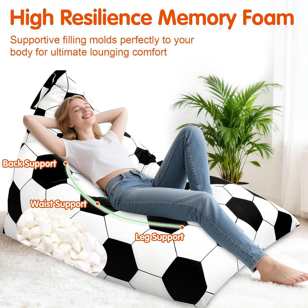 3.3 Ft Soccer Bean Bag Chair for Teens Adults with Memory Foam Filling, Bean Bag Chair with Soft Velvet Cover, Soft Bean Bag Sofa Couch, Birthday Gift for Boyfriends Girlfriends, XX-Large