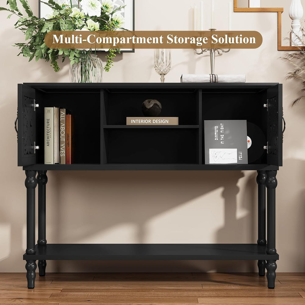 ARTPOWER 42" Vintage Console Table with Hand-Carved Doors for Hallway,Bl...