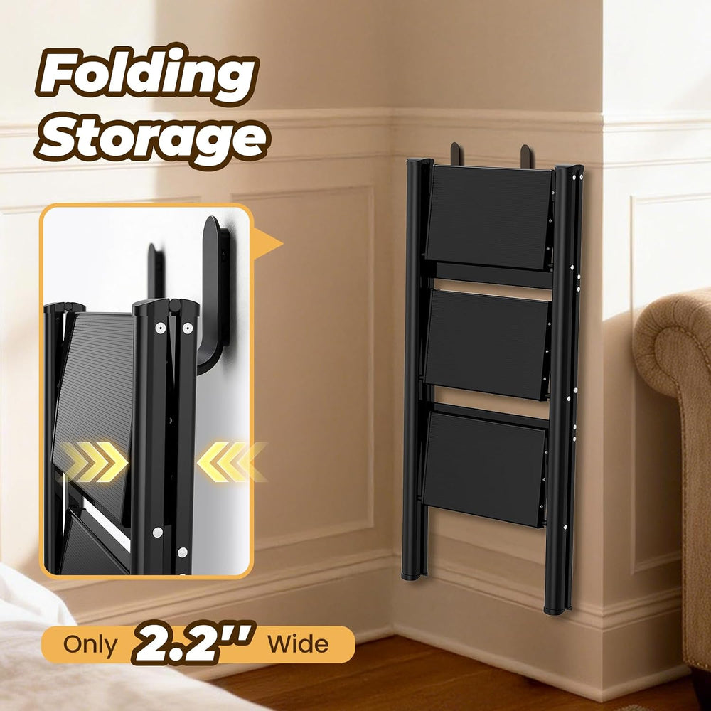 HBTower 3 Step Ladder, Lightweight Aluminum Folding Step Stool