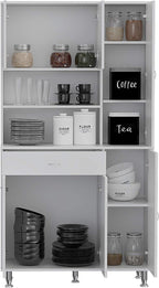 Kitchen Pantry Cabinet: Two Open Shelves & One Drawer Storage - Modern White Wood Cabinet for Small Space Kitchen Organization & Apartment Storage Solutions