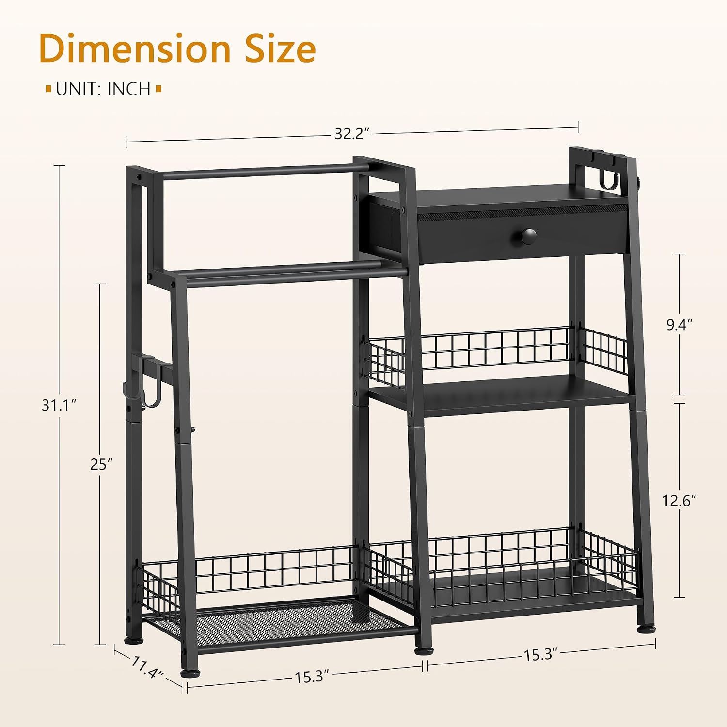 Gewudraw 2-in-1 Bathroom Ladder Shelf with Towel Rack&Storage Drawer, Black | 3-Tier Bathroom Organizers and Storage with Hooks, Bathroom Towel Storage, Towel Shelf for Laundry Room, Living Room, Balcony