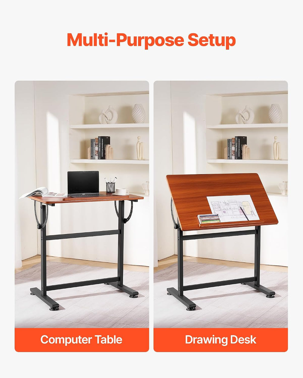 VEVOR Drafting Table, Adjustable 0°–90° Tilt Drawing Desk, Portable Artist Ta...