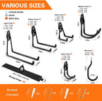 18 Pack Garage Hooks Heavy Duty Utility Steel with Anti-Slip Coating Wall Mount Storage Organizer for Hanging Power and Garden Tools, Ladders, Hose, Bikes, Ropes, Bulk Items, and More
