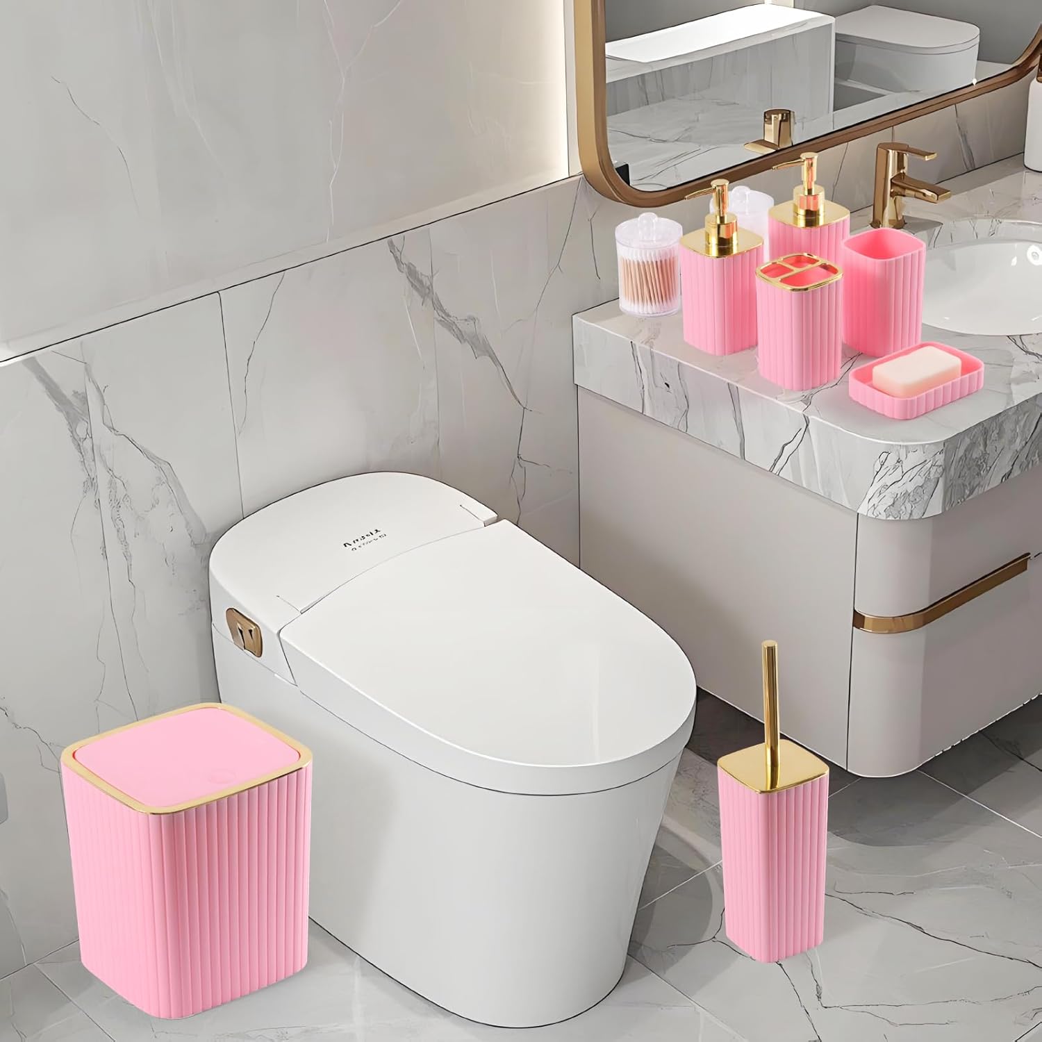 26PC Bathroom Accessories Set - Gorgeous Pink Bathroom Set, Bathroom Accessory Set, Pink Shower Curtain Set with Bathtub Mats for Shower Tub