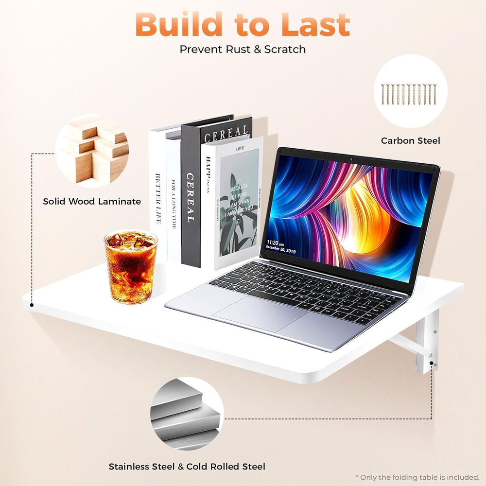 Wall Mounted Folding Desk, 24x16 Inch Floating Desk with Shelf Brackets, Spac...