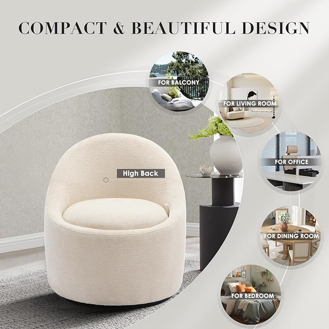 COLAMY Swivel Accent Chair Set of 2, 360° Swivel Round Chair with Hidden Storage, Modern Small Barrel Armchair for Living Room/Bedroom, Beige