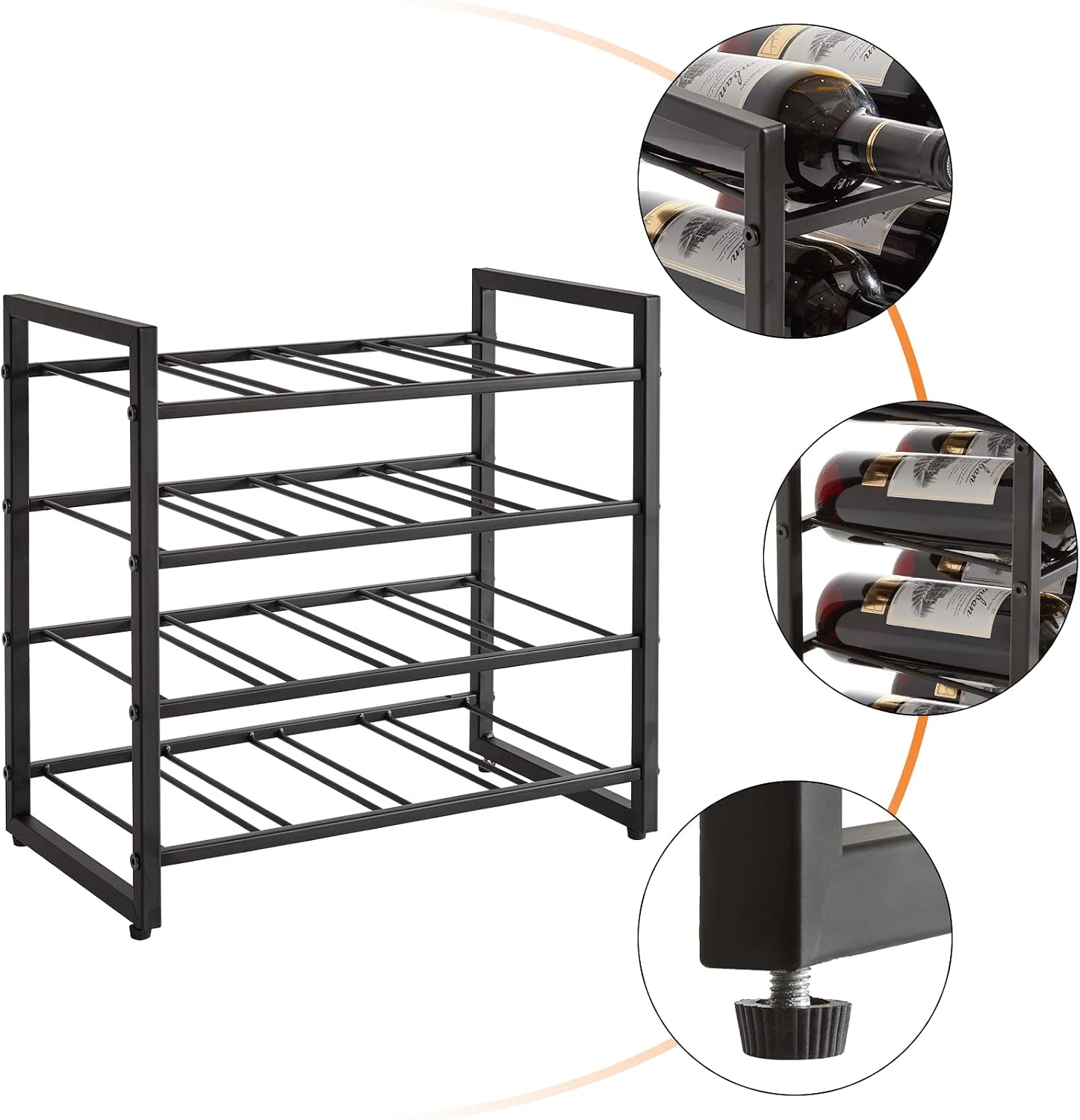IBUYKE Metal Wine Racks Countertop,16 Bottles Wine Bottle Holder,TMJ903H | 4 Tiers Wine Rack Wine Rack Freestanding Wine Storage Cabinet for Home Kitchen Pantry Wine Cellar Bar