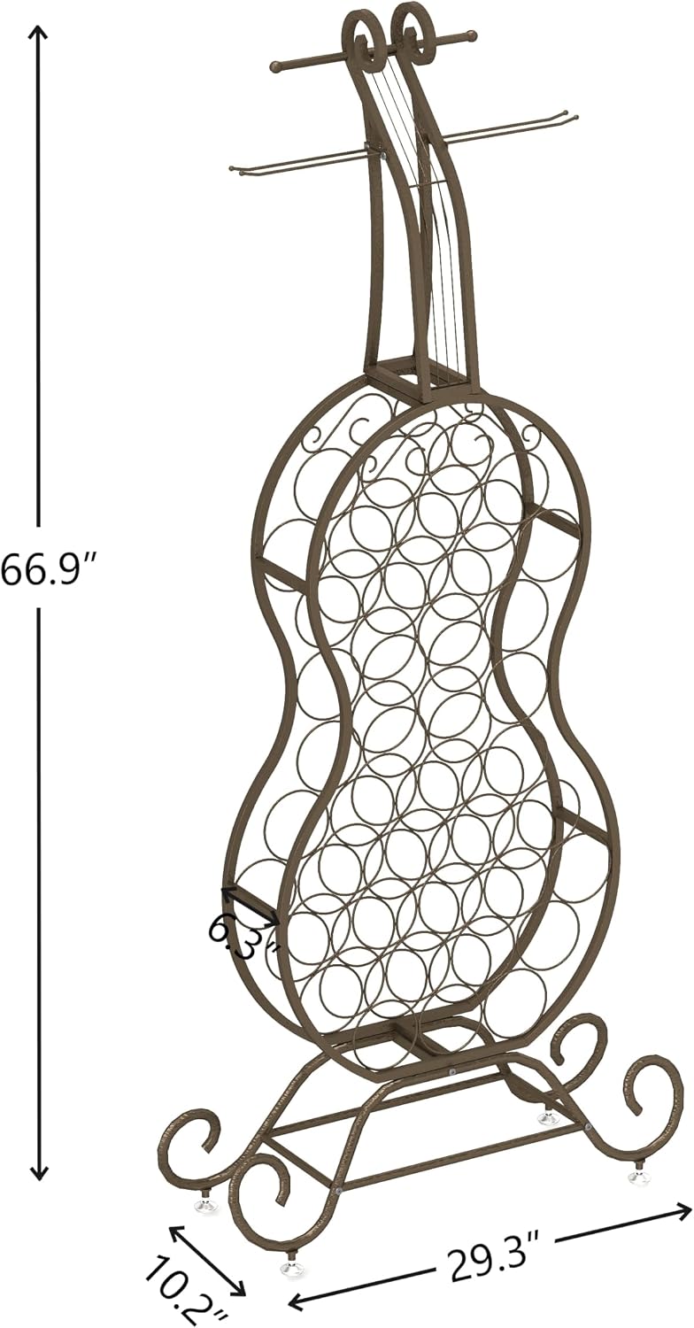 Cello Shaped Wine Rack Floor Standing, 32-Bottle Freestanding Metal Wine Towe...