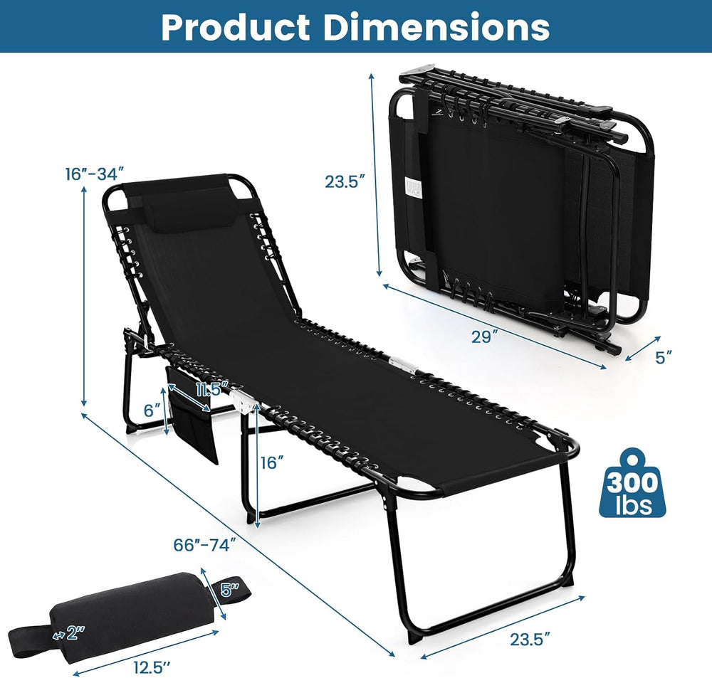 Tangkula Beach Lounge Chair for Outside, Folding Chaise Lounge Outdoor with 4...
