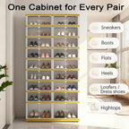 SYNCVIBE Shoe Rack Organizer for Closet Entryway Foldable Sneaker Storage Shoe, Collapsible Shoe Cabinet, Stackable Shoe Storage Cabinet with Lids for Living Room (9 Tiers -36 Pairs White Gold)