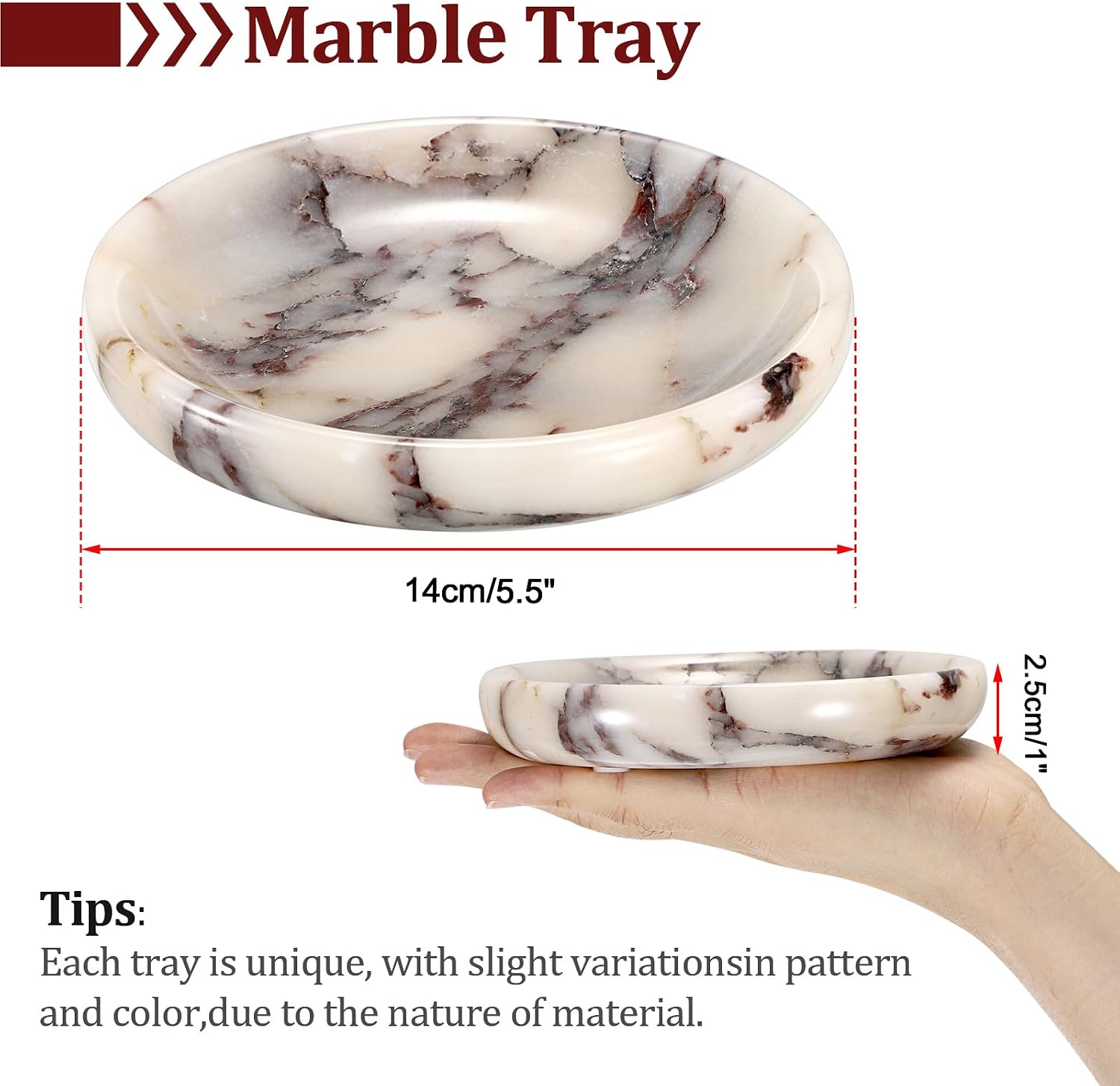 Hipiwe Decorative Key Holder for Entryway Table Round Key Bowl Marble Nightstand Organizer for Candle Jewelry Tray for Earrings Necklaces