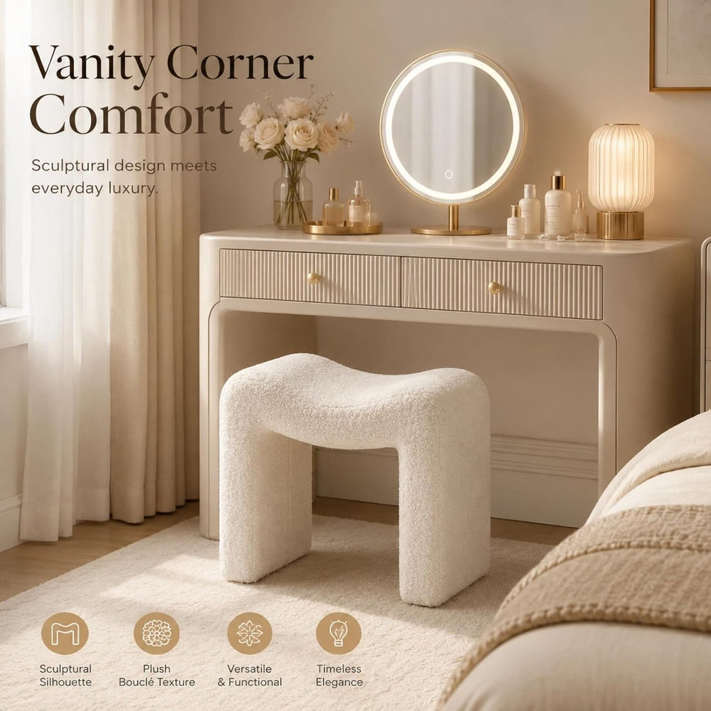 Wimarsbon Vanity Stool Chair, Modern Teddy Velvet Ottoman Footrest, Sofa Benc...