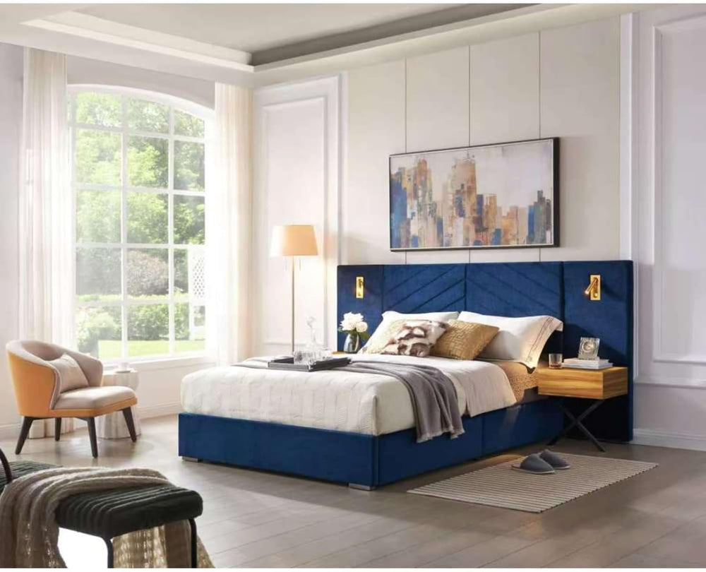 Hassyee Queen/King Size Upholstered Platform Bed Frame with Wingback Headboar...
