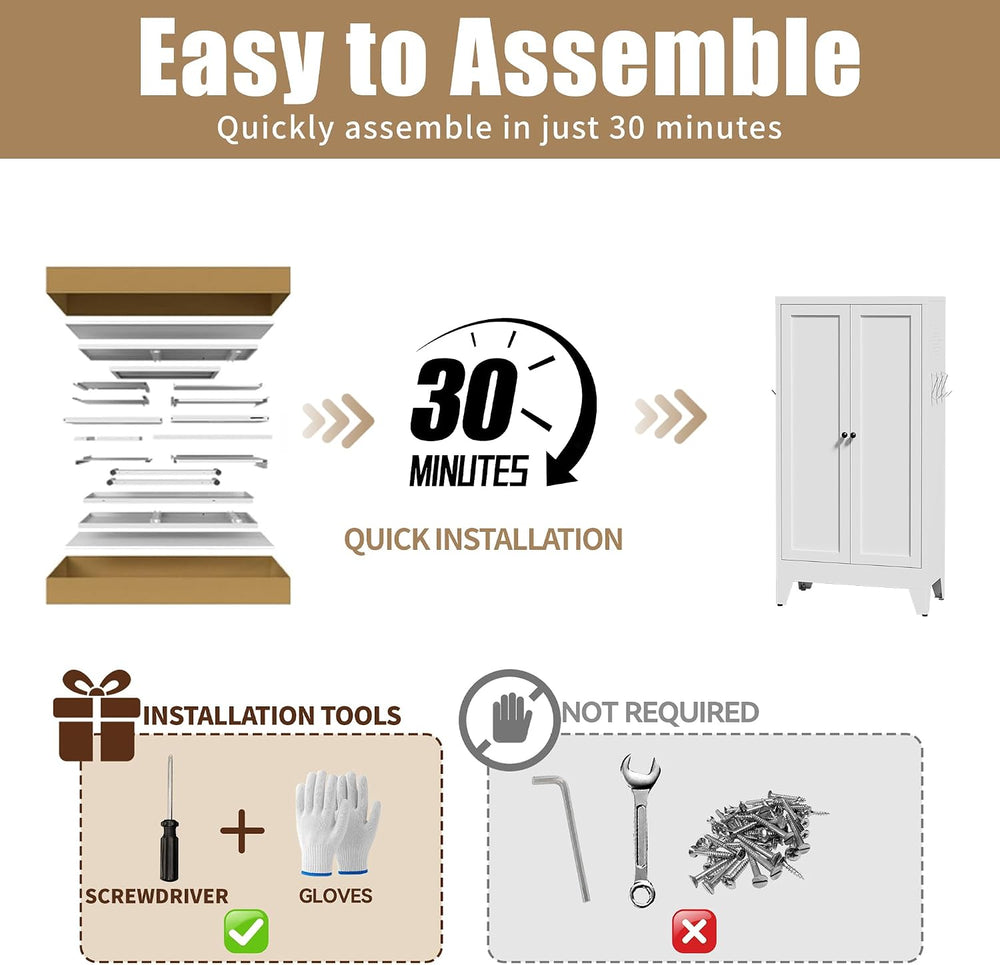 47.3 Inch White Metal Pantry Cabinet Freestanding Storage Organizer with 3 Ad...