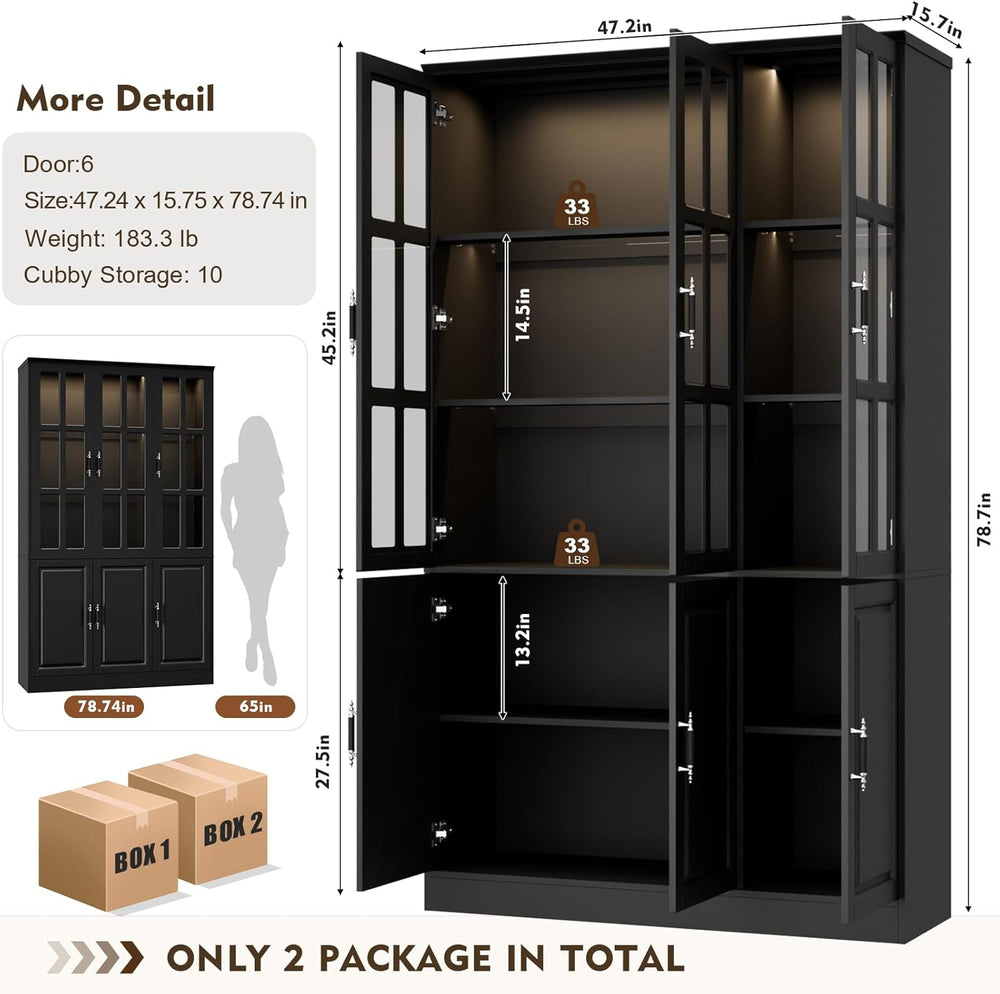 MEISSALIVVE 78.7" Kitchen Pantry Storage Cabinet with LED Lights, Tall P...