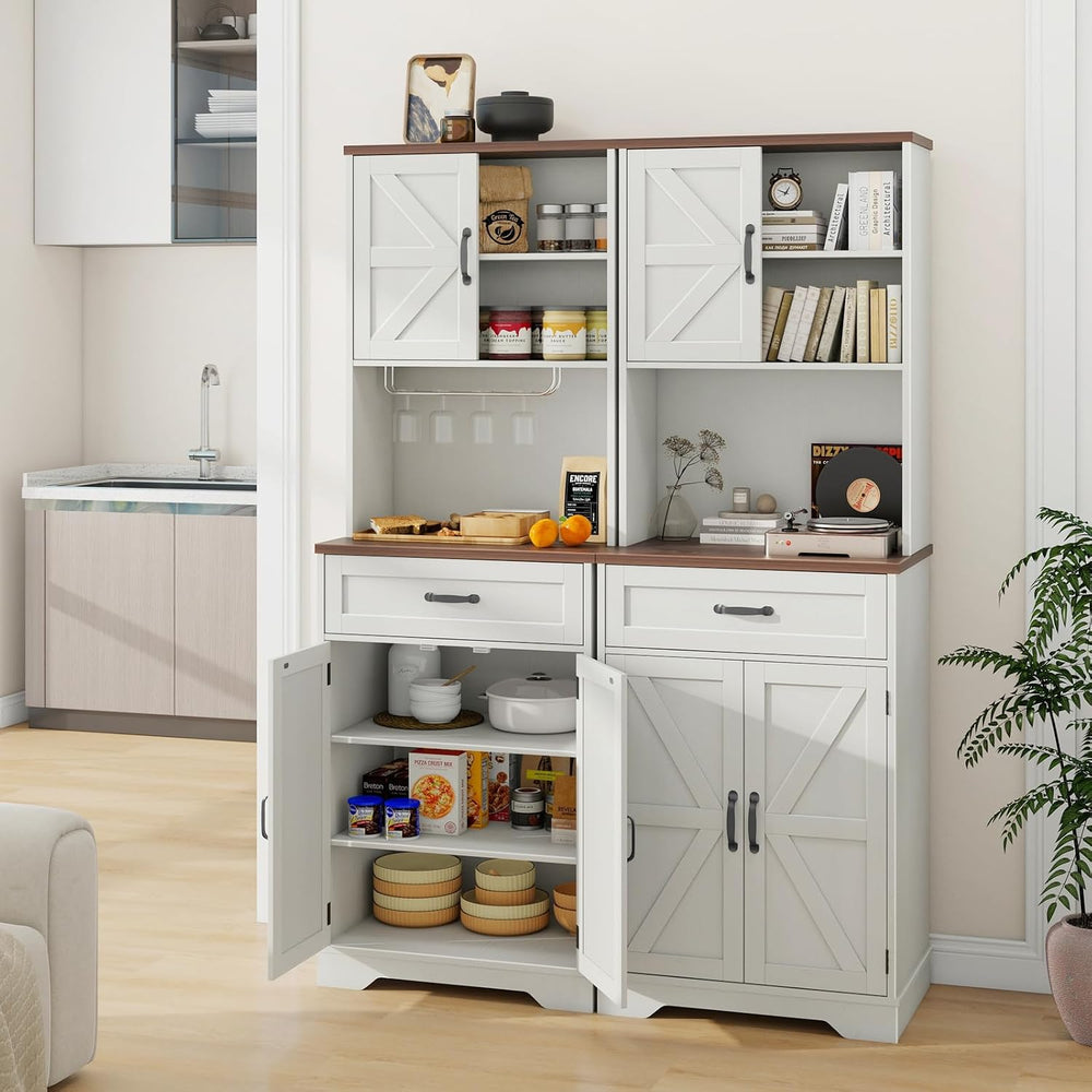 Vabches 68" Farmhouse Storage Cabinet with LED Light & Charging Stat...
