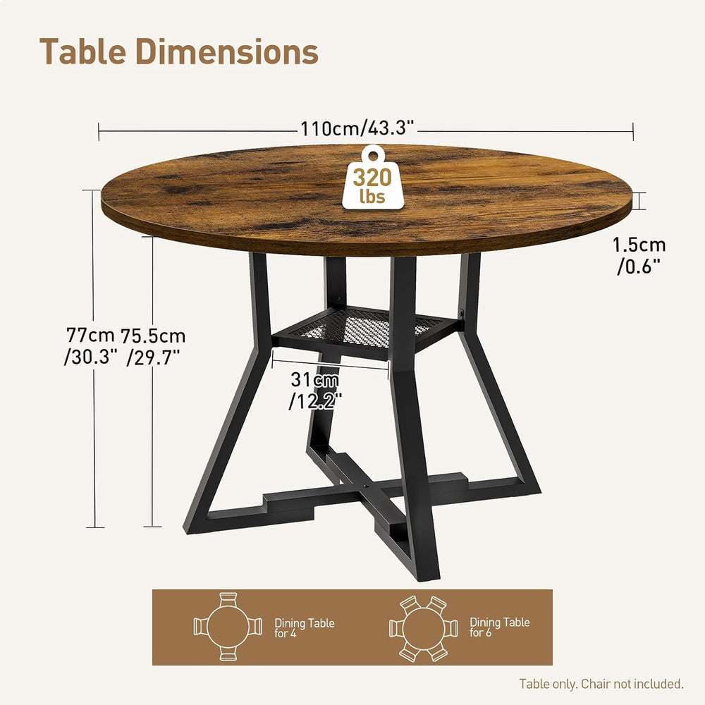 RALGEND Round Dining Table for 4-6, 43" Circle Dining Table with Wooden ...